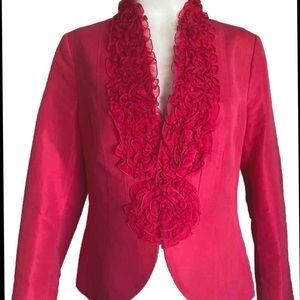 ESCADA Fushsia Pink Cotton Silk Ruffle Jacket Blazer  Sz 44 Large